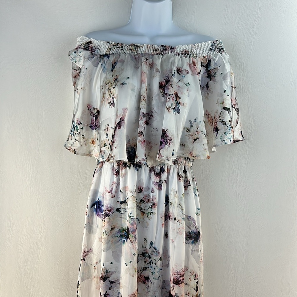 Show Me Your MuMu Watercolor Printed Off The Shoulder Maxi Dress